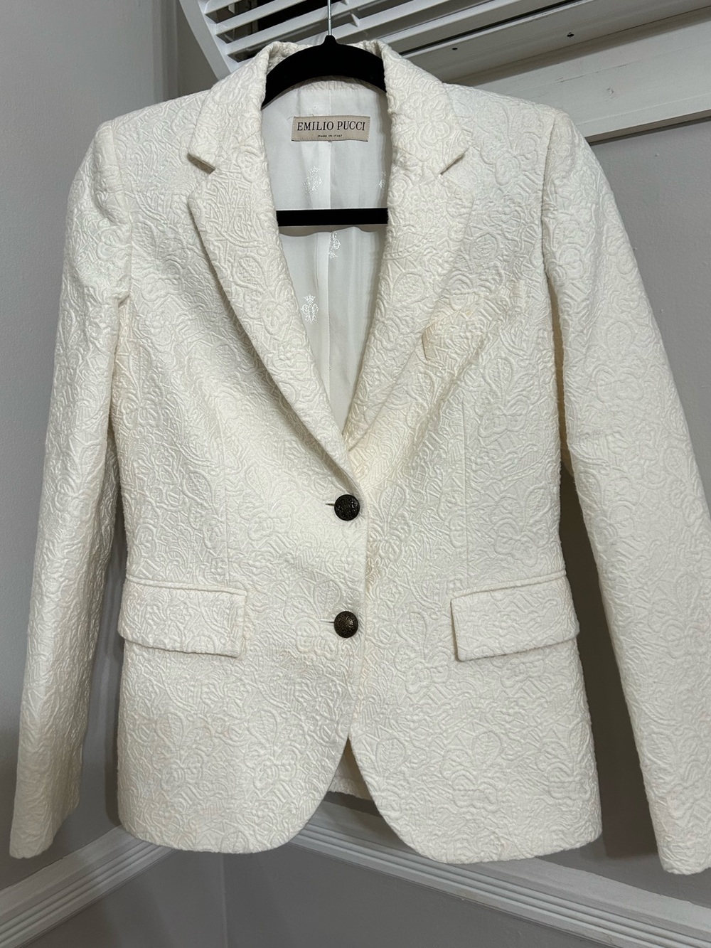 Emilio Pucci Cream Floral-Texture Single-Breasted Blazer